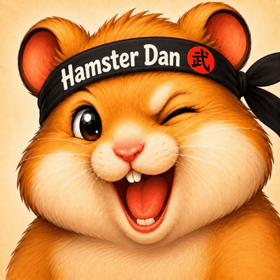 Hamster Dan, winking, in his martial-arts headband